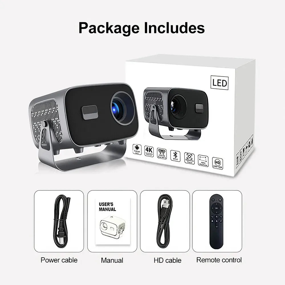5G 4K Smart Projector Black with WiFi, Bluetooth, HDMI, USB for Home Theater