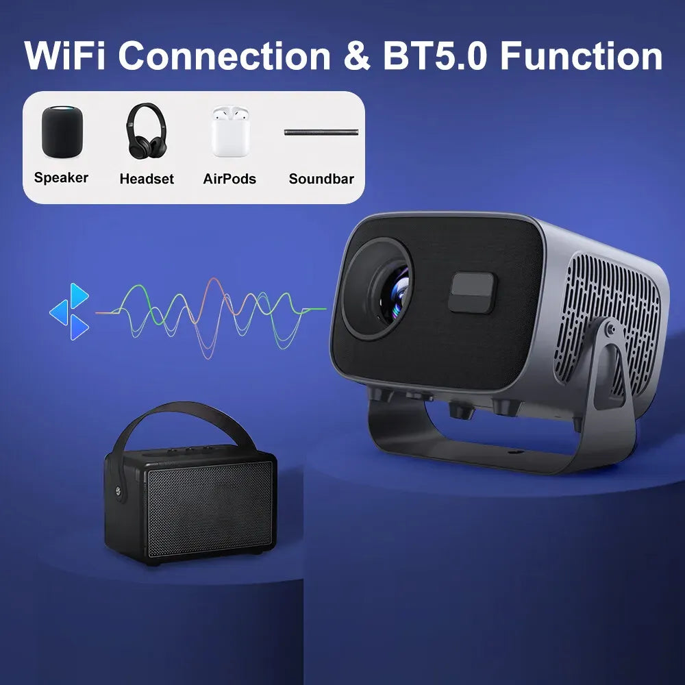 5G 4K Smart Projector Black with WiFi, Bluetooth, HDMI, USB for Home Theater