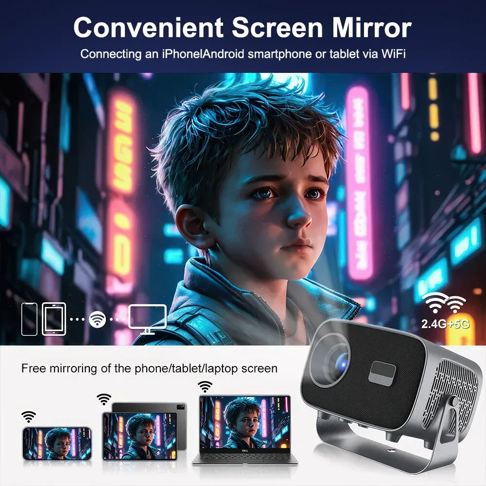 5G 4K Smart Projector Black with WiFi, Bluetooth, HDMI, USB for Home Theater
