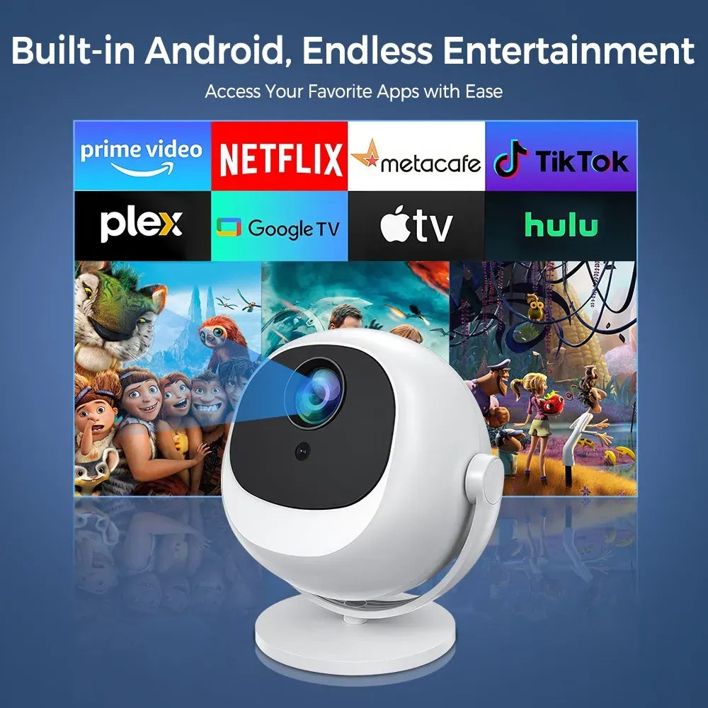 White 5G 4K Smart LED Projector in Black with Bluetooth and WiFi for Home Theater