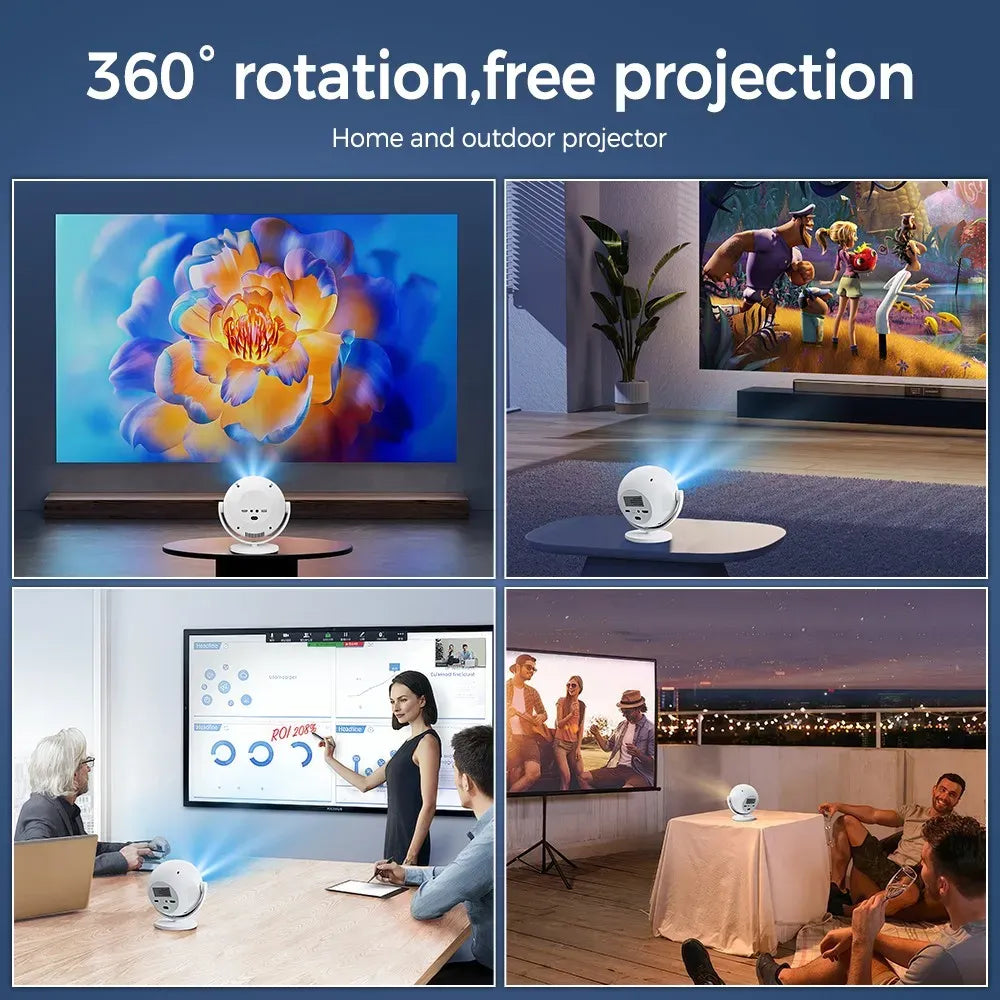 White 5G 4K Smart LED Projector in Black with Bluetooth and WiFi for Home Theater