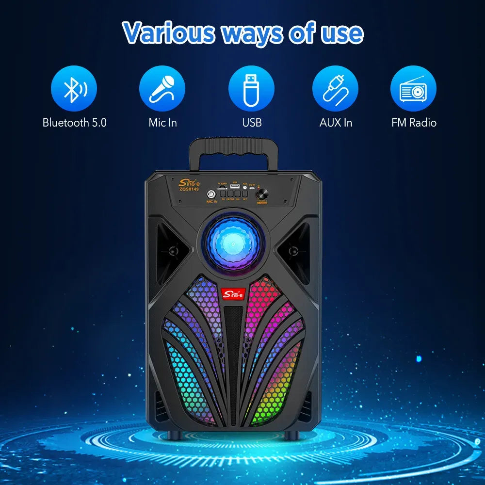 2000W Portable Bluetooth Speaker with Subwoofer, Black, Karaoke Mic, 8" Woofer