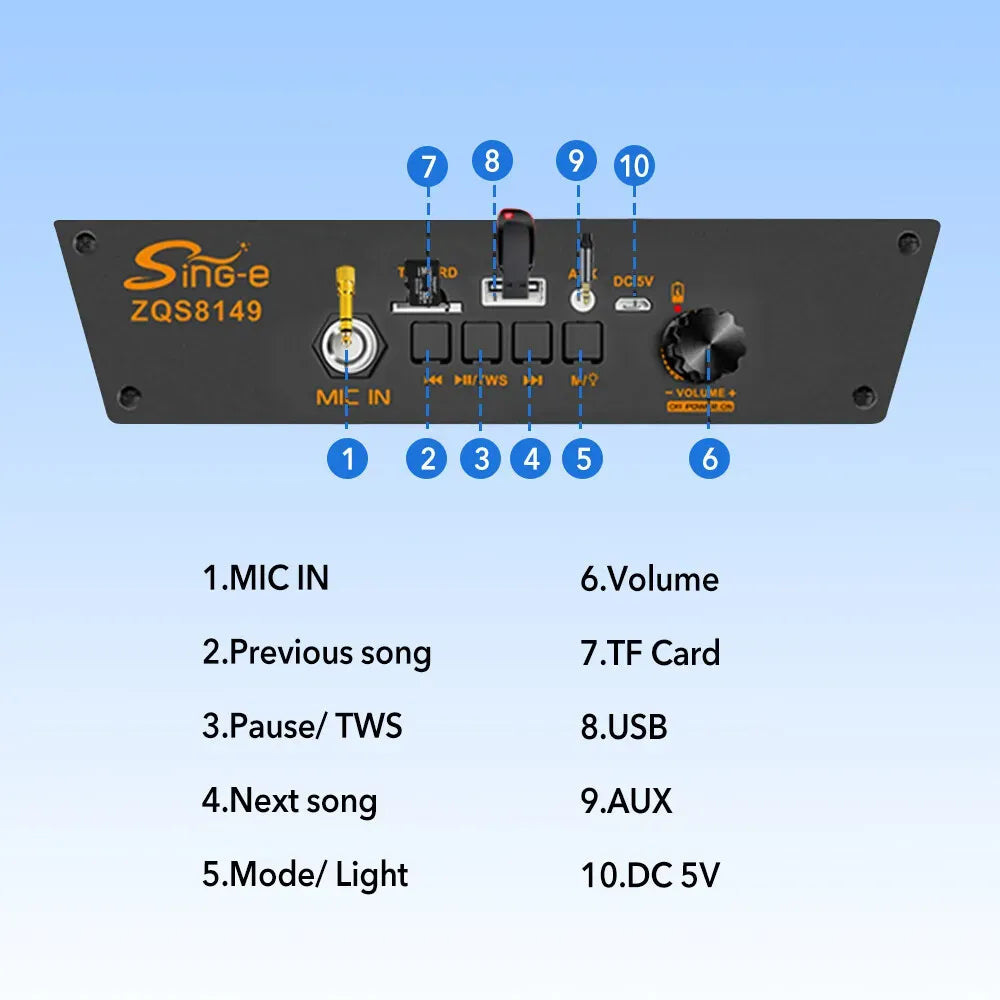 2000W Portable Bluetooth Speaker with Subwoofer, Black, Karaoke Mic, 8" Woofer