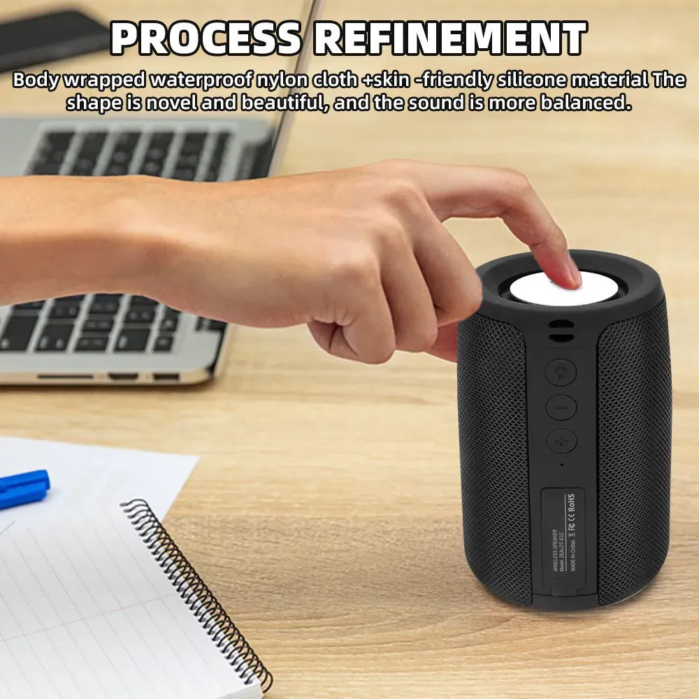 Waterproof Portable Bluetooth 5.0 Wireless Speaker in Black with 2000mAh Battery