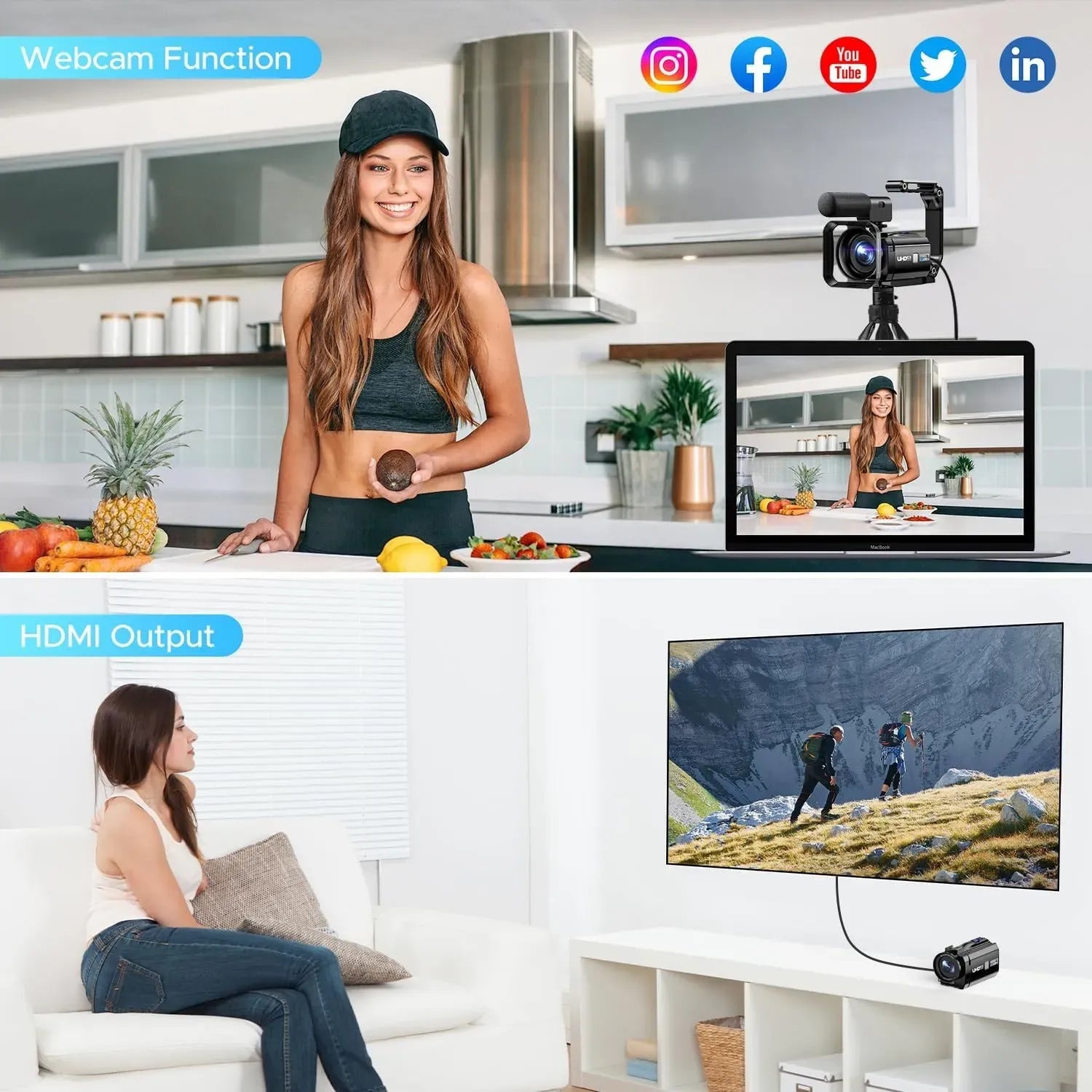 5K Video Camera with 56MP Dual Lens, WiFi, IR Night Vision, and 64GB SD Card in Black