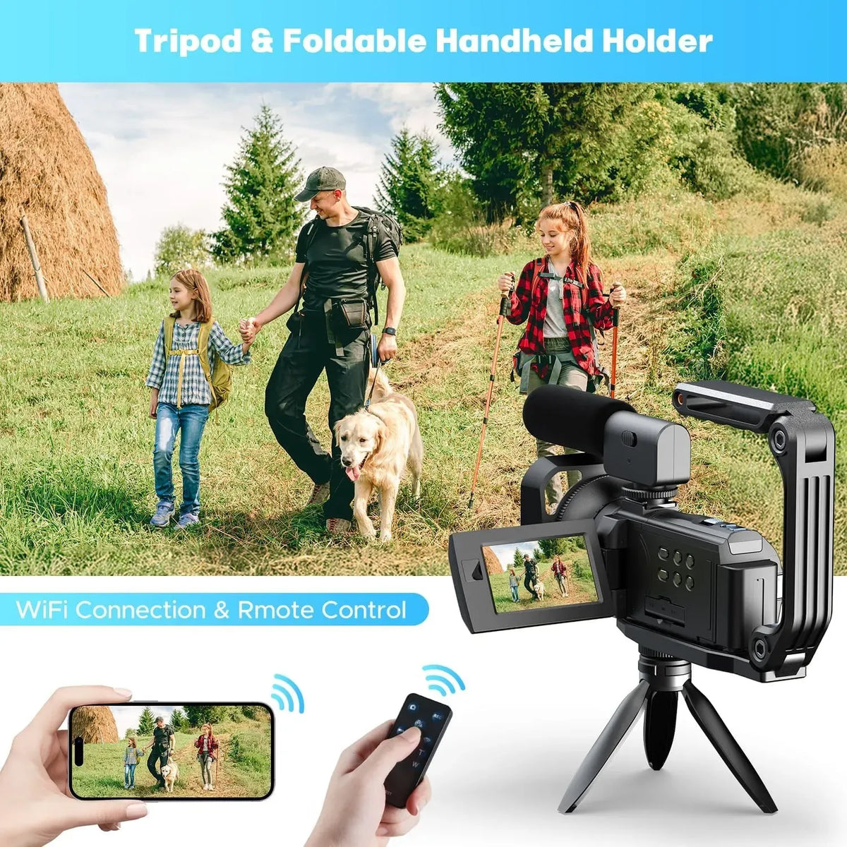 5K Video Camera with 56MP Dual Lens, WiFi, IR Night Vision, and 64GB SD Card in Black