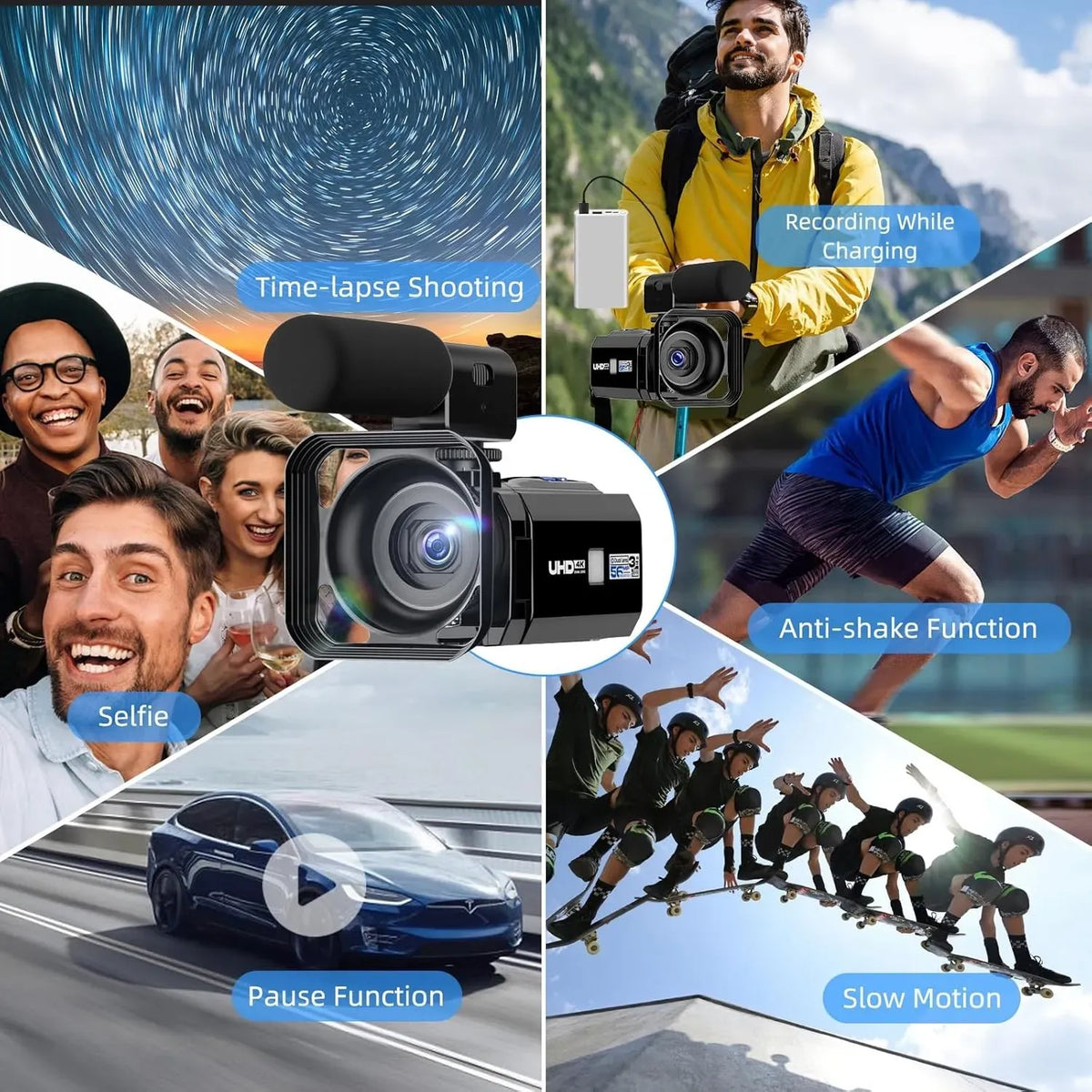 5K Video Camera with 56MP Dual Lens, WiFi, IR Night Vision, and 64GB SD Card in Black