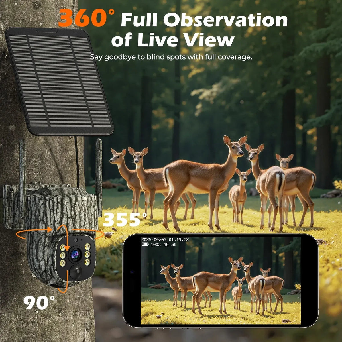 4G Trail Security Camera 2.5K Black Outdoor Wildlife Monitoring with Live View