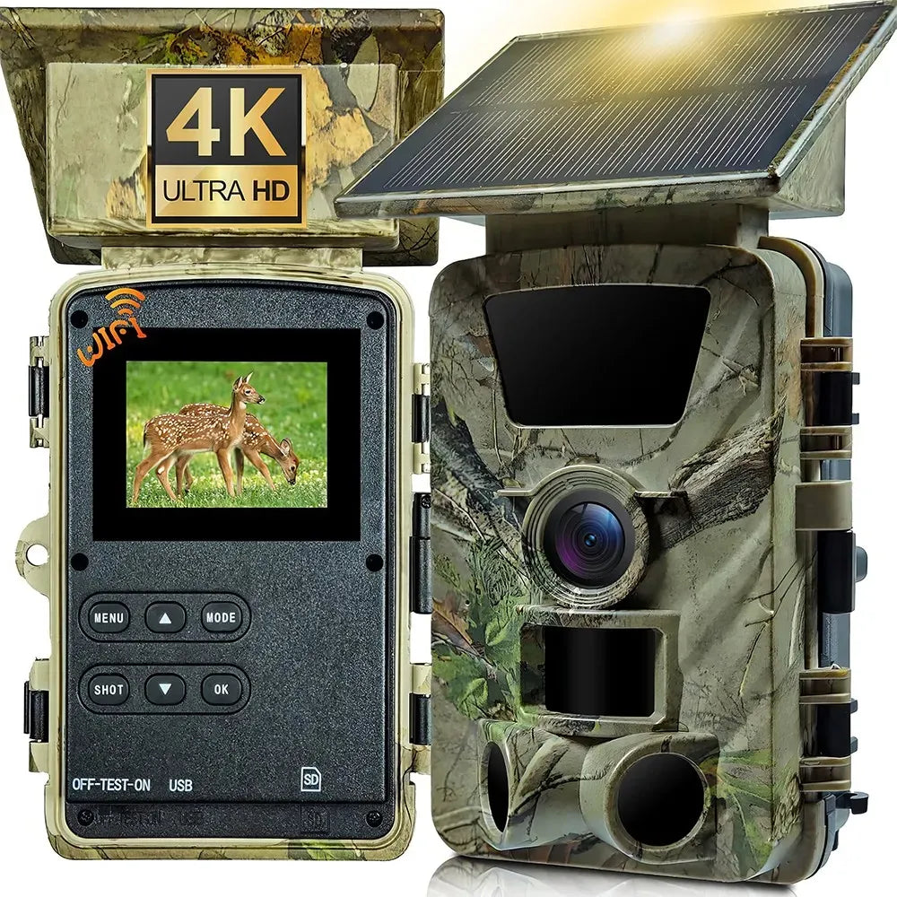 4K 60MP Black Solar Trail Camera with Night Vision and Wi-Fi Connectivity