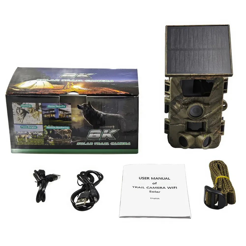 4K 60MP Black Solar Trail Camera with Night Vision and Wi-Fi Connectivity
