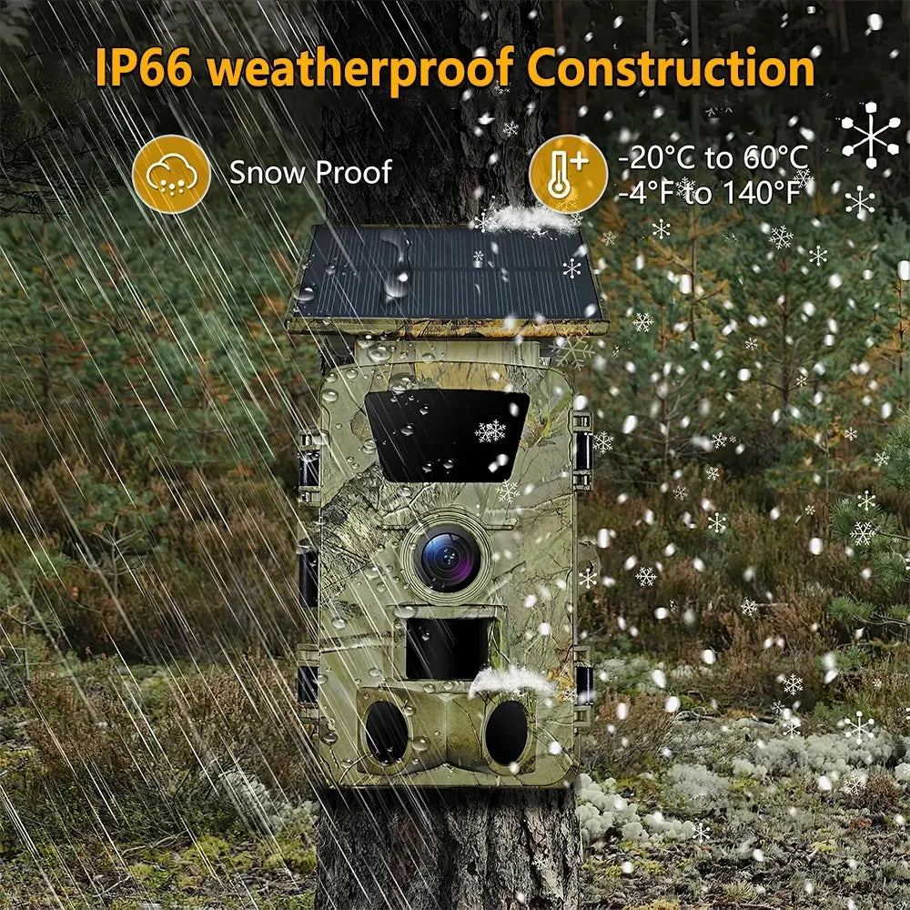 4K 60MP Black Solar Trail Camera with Night Vision and Wi-Fi Connectivity