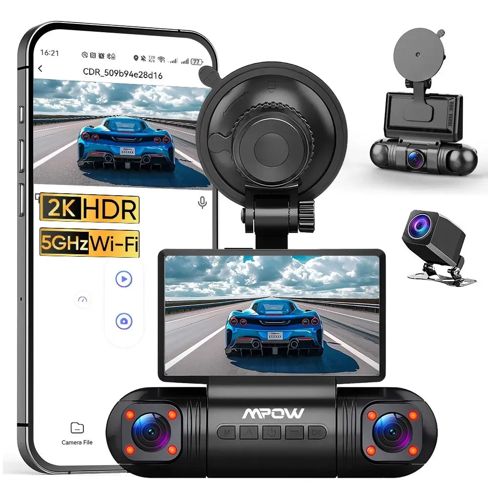 4K 360° Dual Dash Cam with 5G WiFi and GPS, Black, 2K Front and Rear Car Camera, Night Vision
