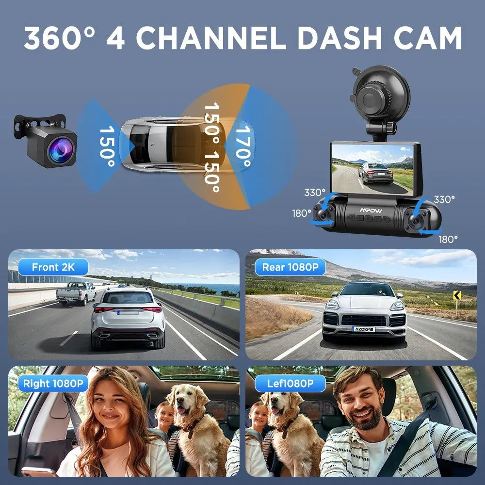 4K 360° Dual Dash Cam with 5G WiFi and GPS, Black, 2K Front and Rear Car Camera, Night Vision