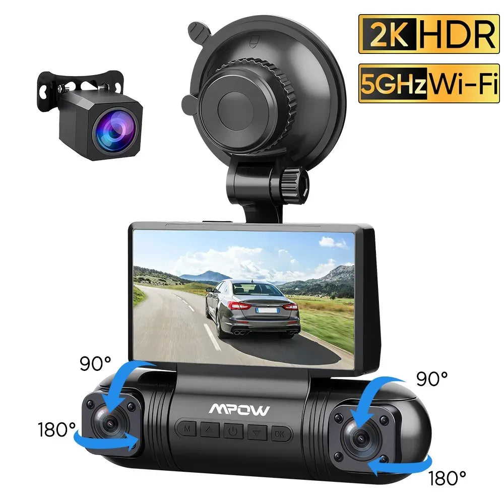 4K 360° Dual Dash Cam with 5G WiFi and GPS, Black, 2K Front and Rear Car Camera, Night Vision