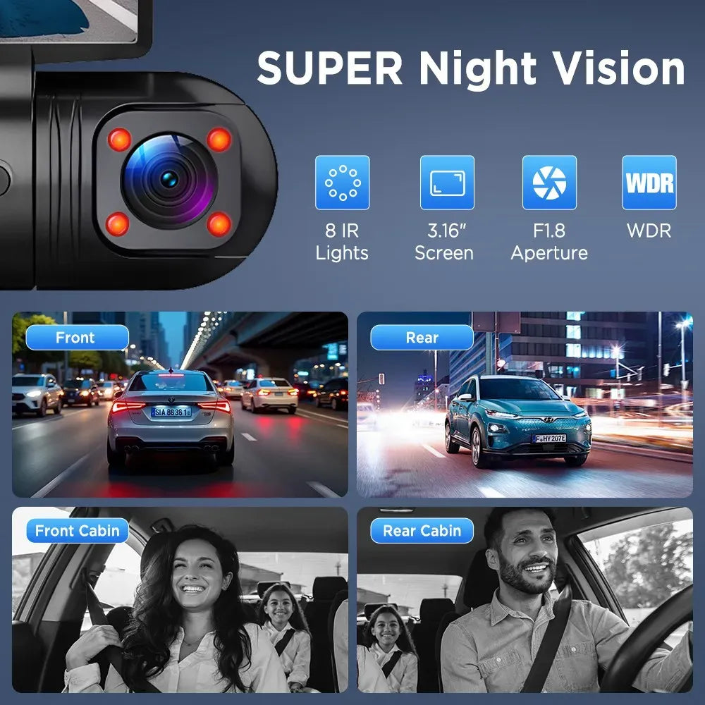 4K 360° Dual Dash Cam with 5G WiFi and GPS, Black, 2K Front and Rear Car Camera, Night Vision