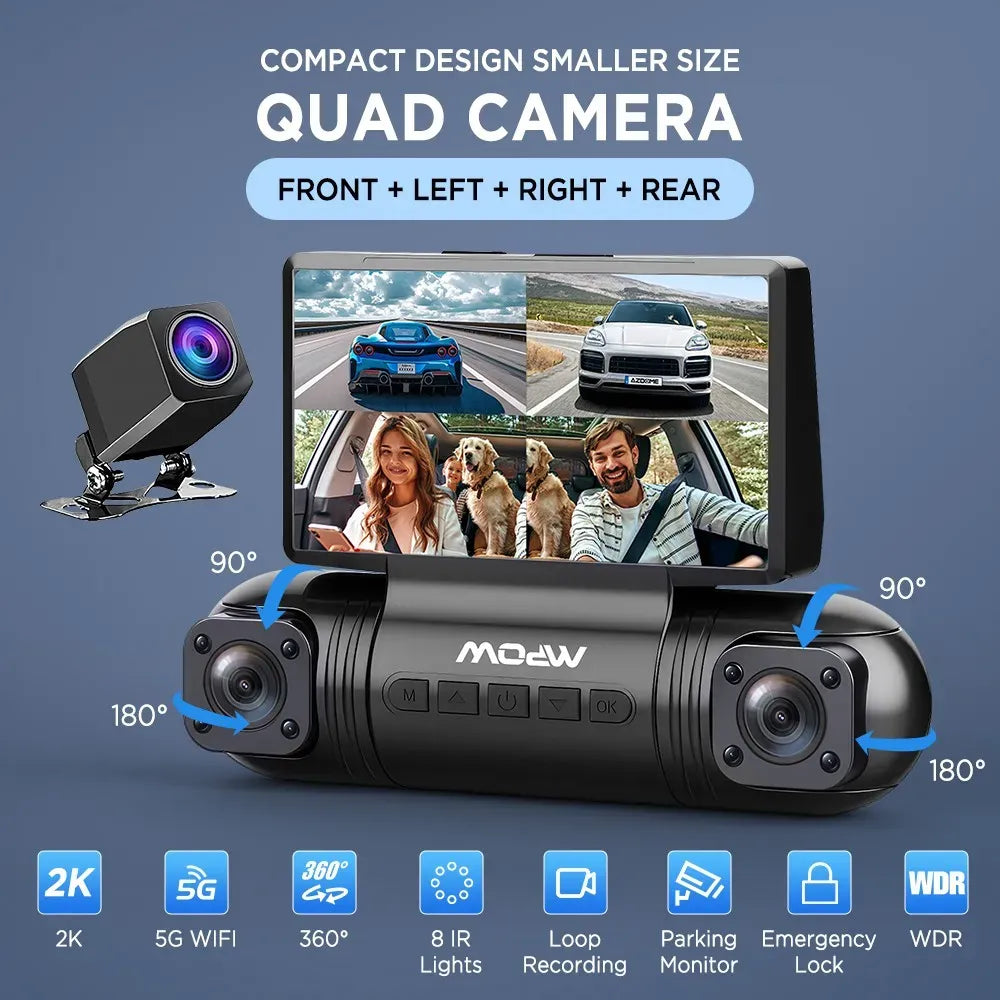 4K 360° Dual Dash Cam with 5G WiFi and GPS, Black, 2K Front and Rear Car Camera, Night Vision