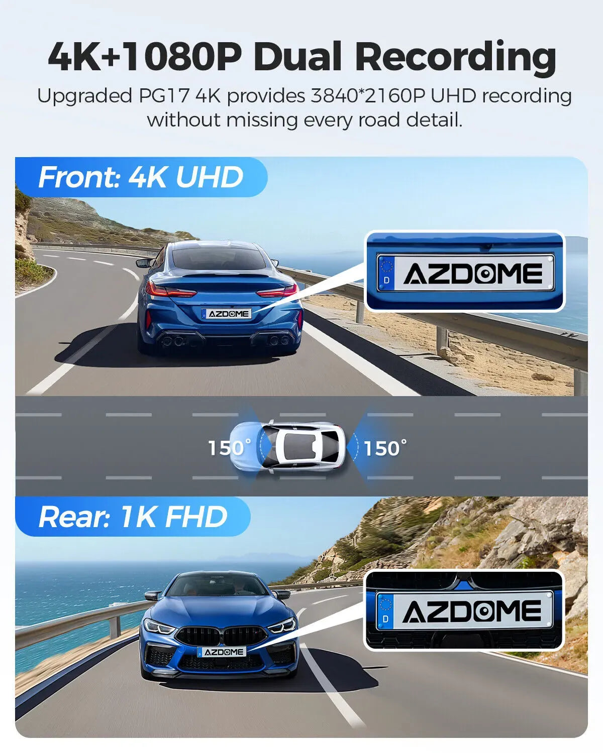 12" Black Rear View Mirror Dash Cam with 4K Front and 1080P Rear, GPS, WiFi6