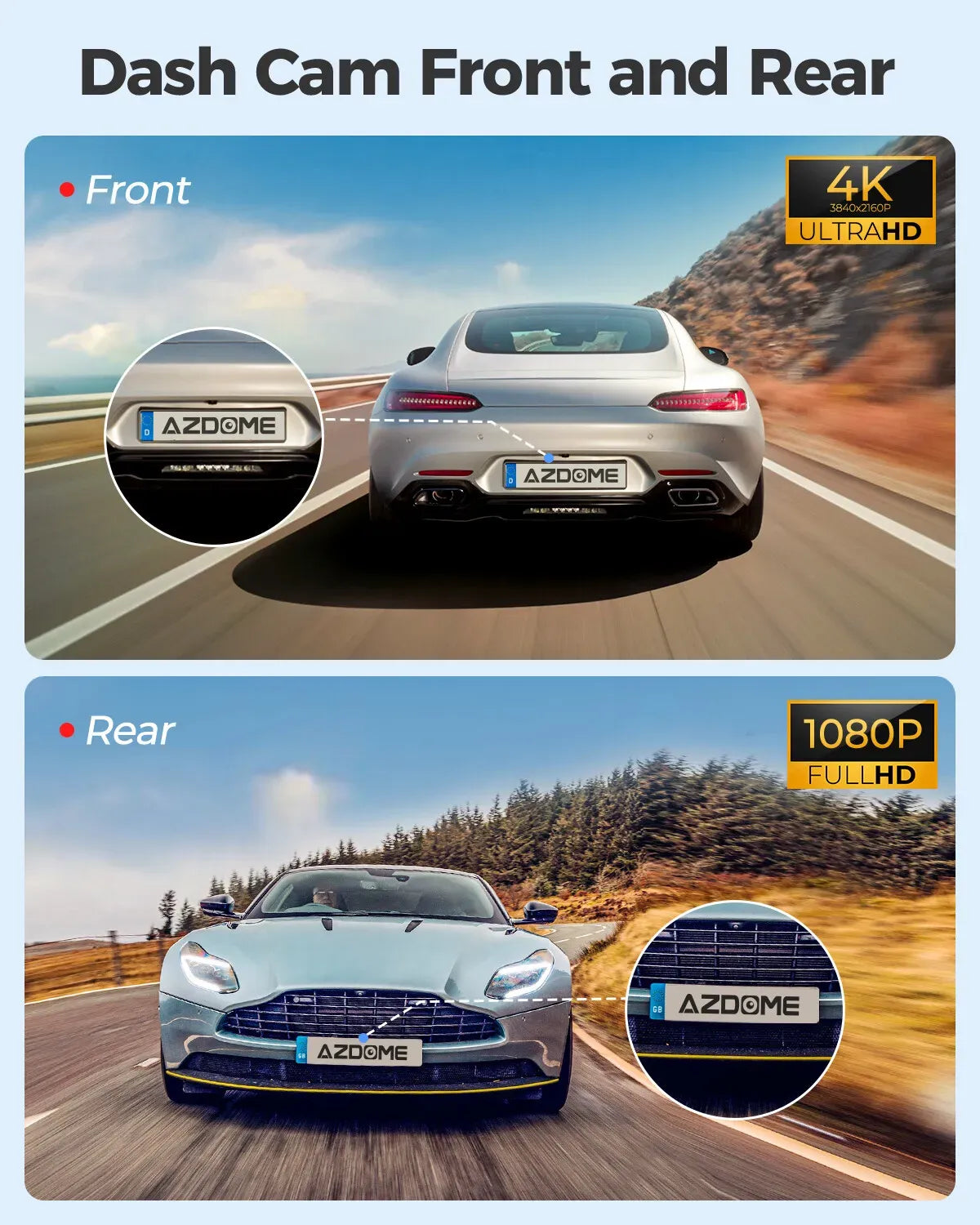 4K Dual Dash Cam Black with 5G WiFi, GPS, Front and Rear, 24H Parking Mode, Free 64GB SD Card