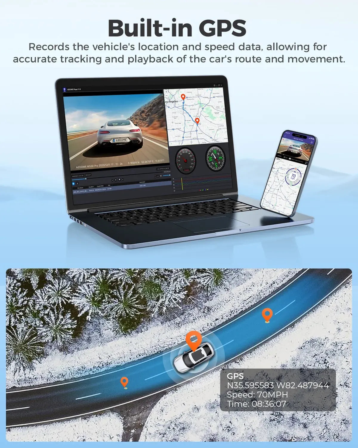4K Black Dash Cam with 5.8GHz WiFi, GPS, Front & Rear Recording, 24-Hour Parking Mode, 64GB Card