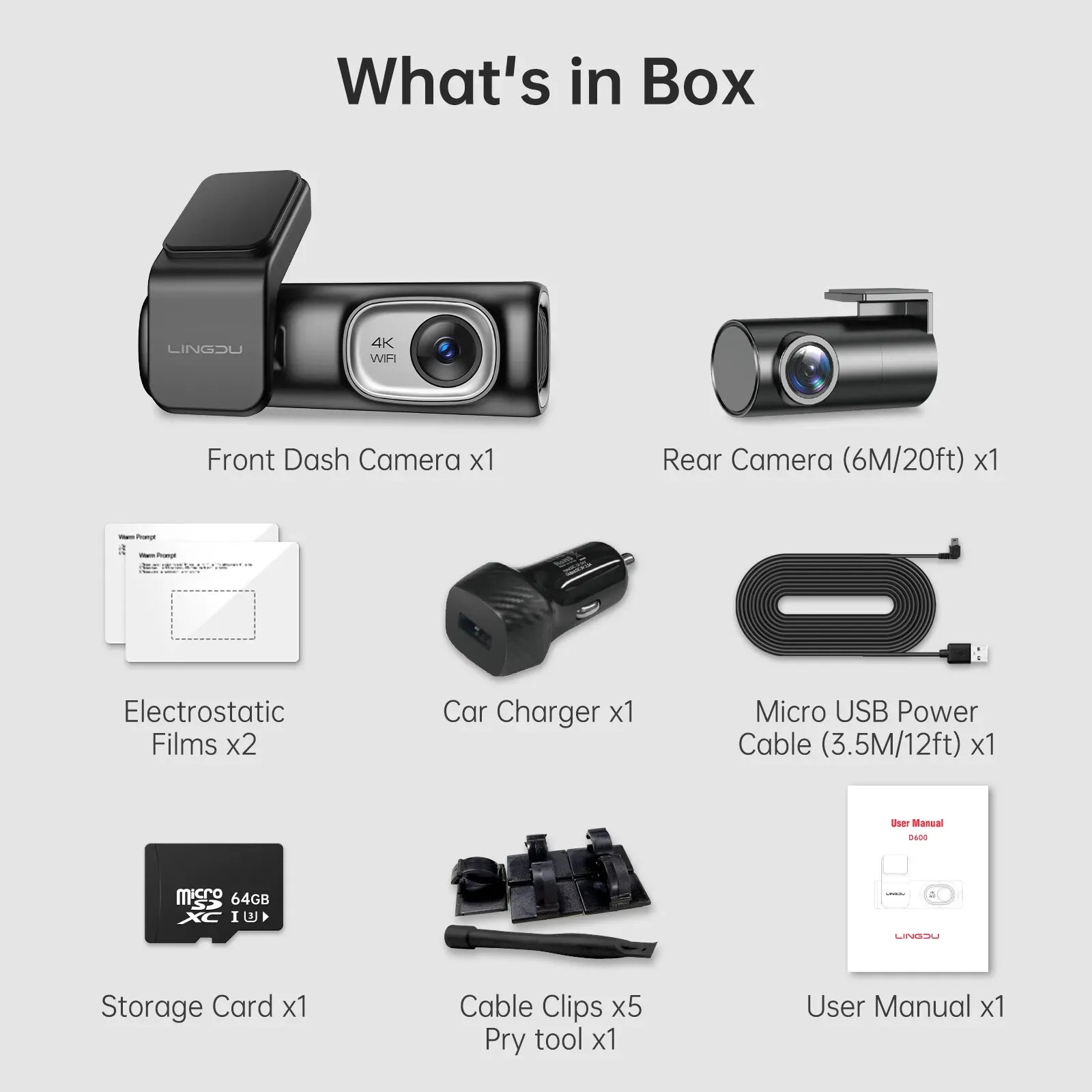2 Channel 4K Dashcam with 1080P, 5G WiFi, GPS, Parking Monitor, Voice Control, Free 64GB TF Card