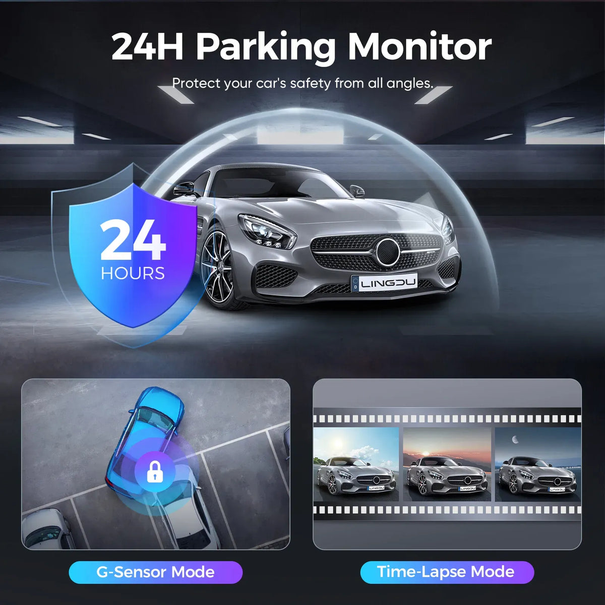 2 Channel 4K Dashcam with 1080P, 5G WiFi, GPS, Parking Monitor, Voice Control, Free 64GB TF Card