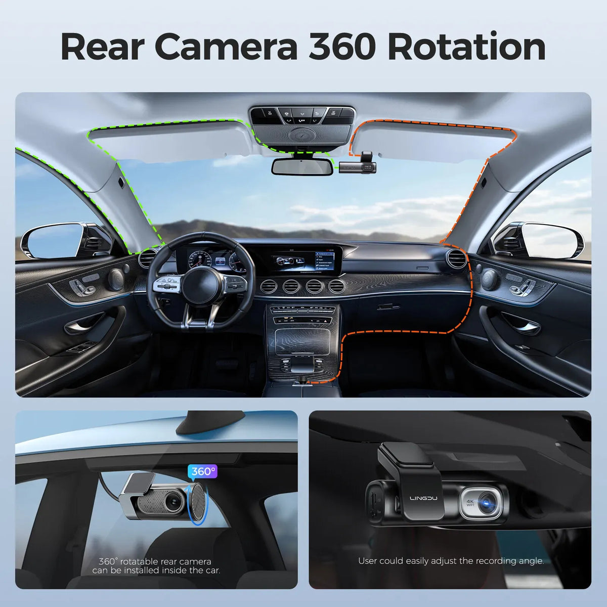 2 Channel 4K Dashcam with 1080P, 5G WiFi, GPS, Parking Monitor, Voice Control, Free 64GB TF Card