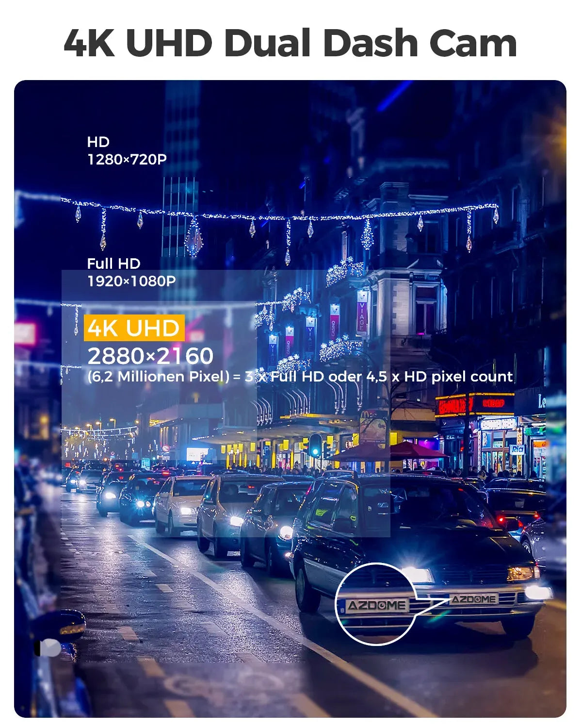 4K Ultra HD 2160P WiFi Dash Cam in Black with GPS and IR Night Vision