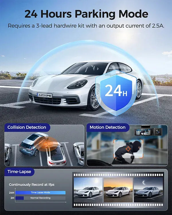 3 Channel Dash Cam in Black with WiFi, GPS, 4K+1080P+2.5K, 64GB Card, Parking Mode
