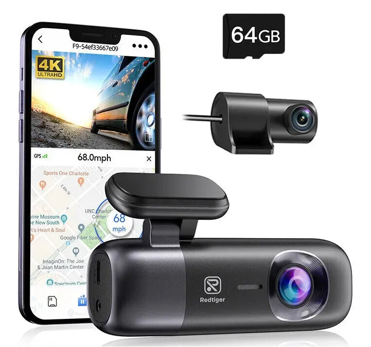 4K Front and Rear Dash Camera with WiFi GPS and Free 64GB SD Card