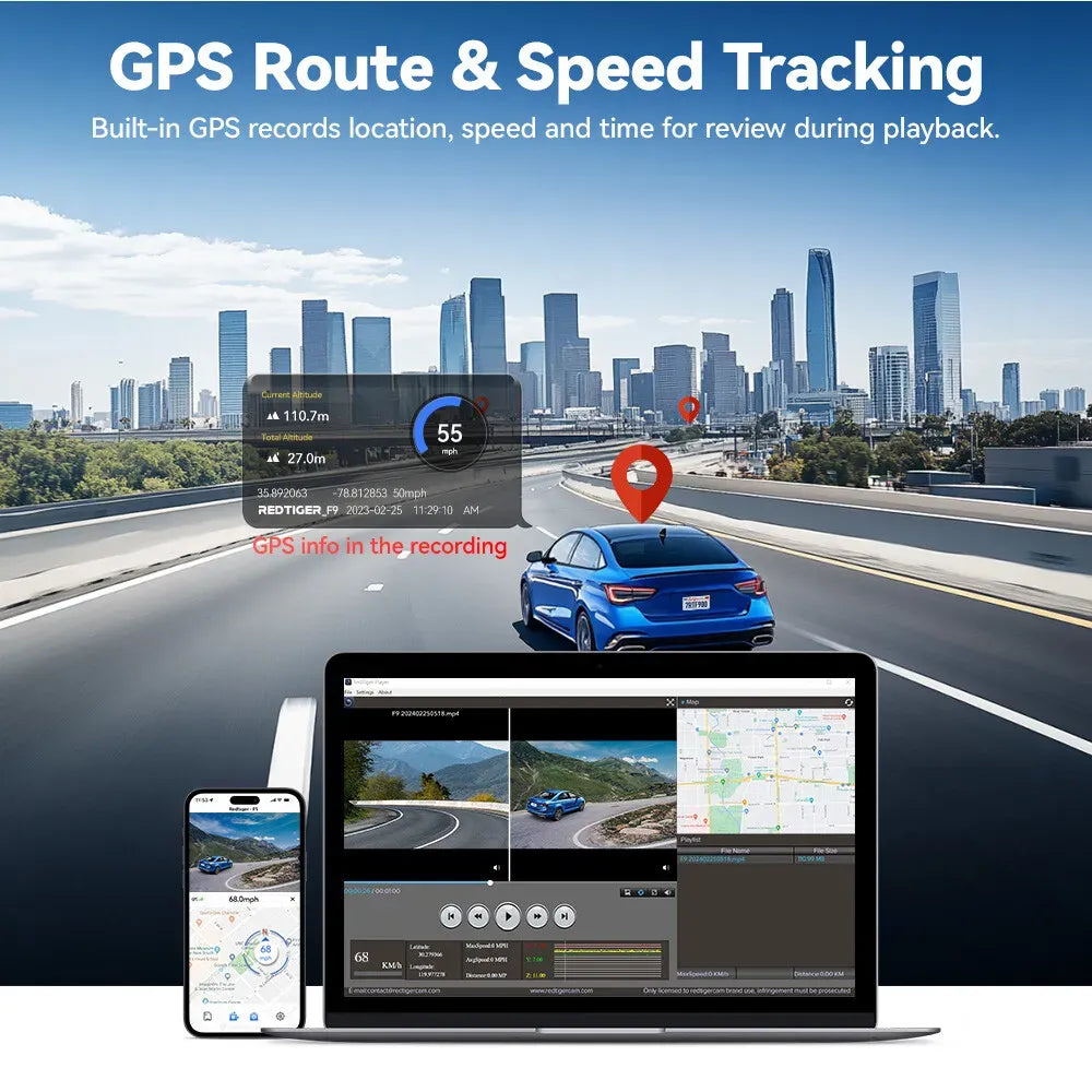 4K Front and Rear Dash Camera with WiFi GPS and Free 64GB SD Card