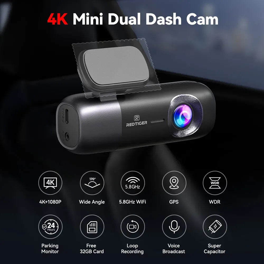 4K Front and Rear Dash Camera with WiFi GPS and Free 64GB SD Card