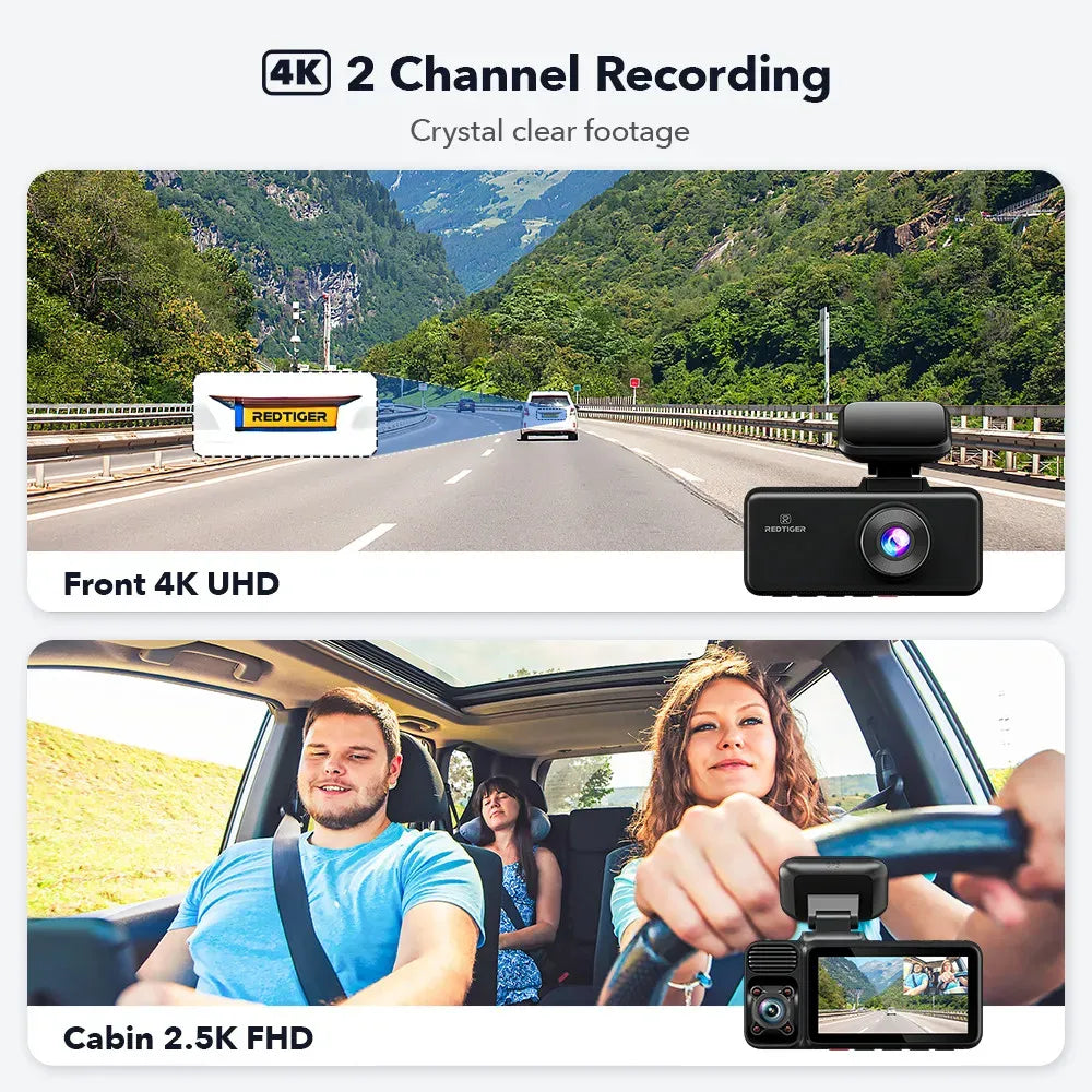 4K 3 Channel Dash Cam with 5G WiFi, Front, Rear, and Inside Recording, Free 64GB SD Card