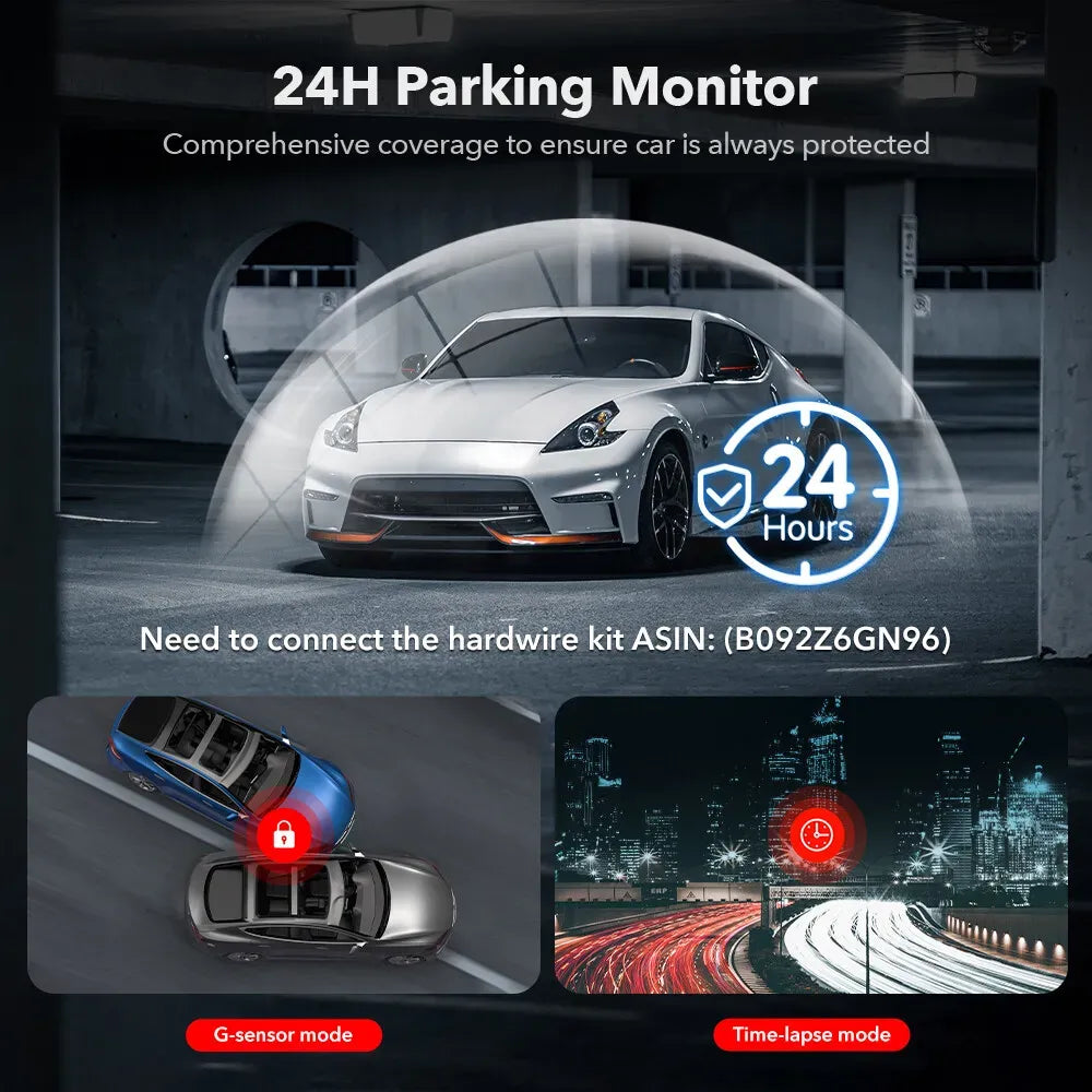 4K Dash Camera with Touch Screen, Black, Front and Rear, 64GB Card Included
