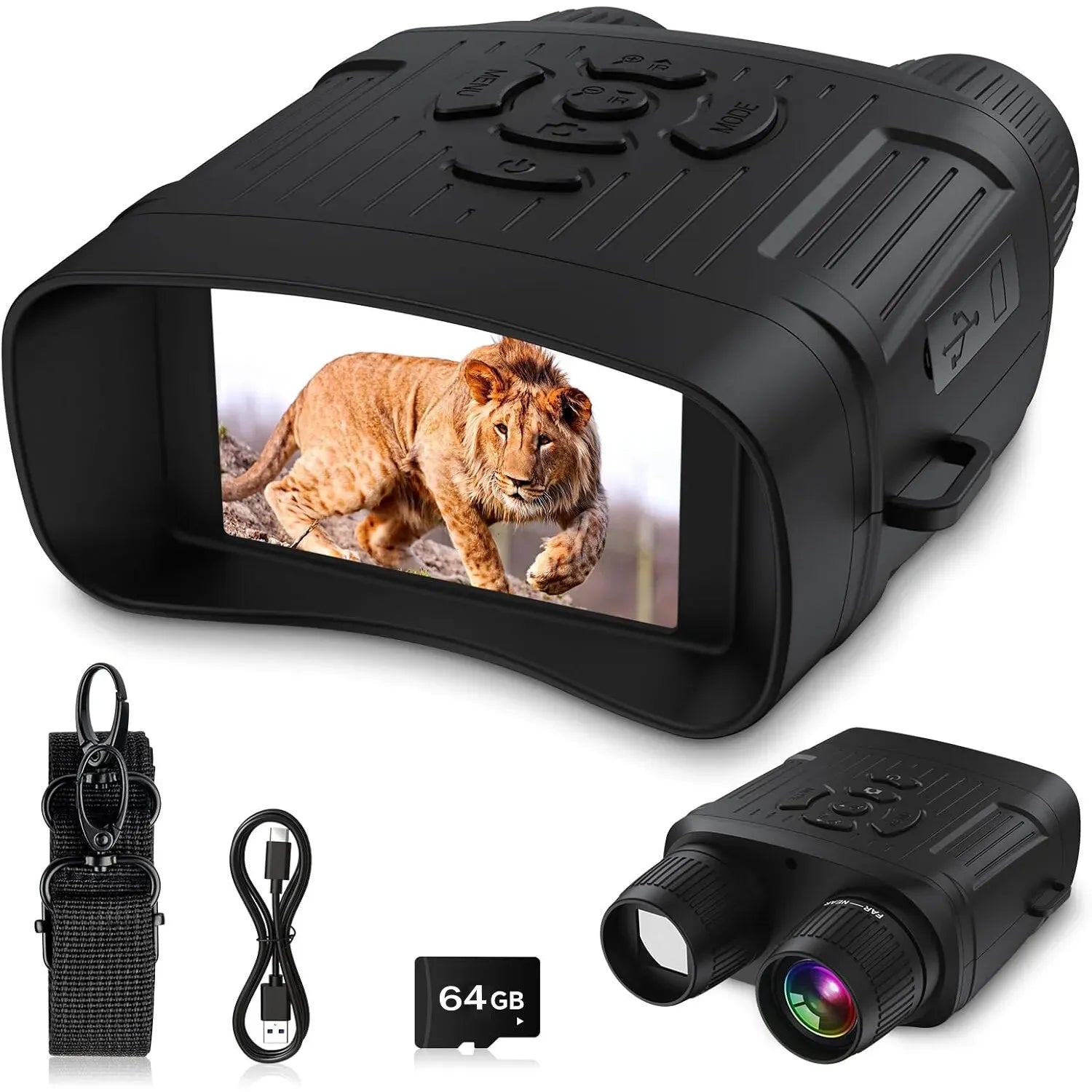 2.7K Infrared Night Vision Goggles with 36MP Resolution and 10X Zoom, Black