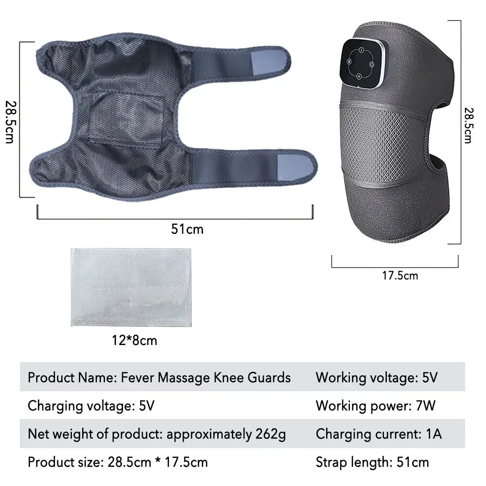 Heated Knee Brace Wrap with Vibration and Heat Therapy in Black, 51cm