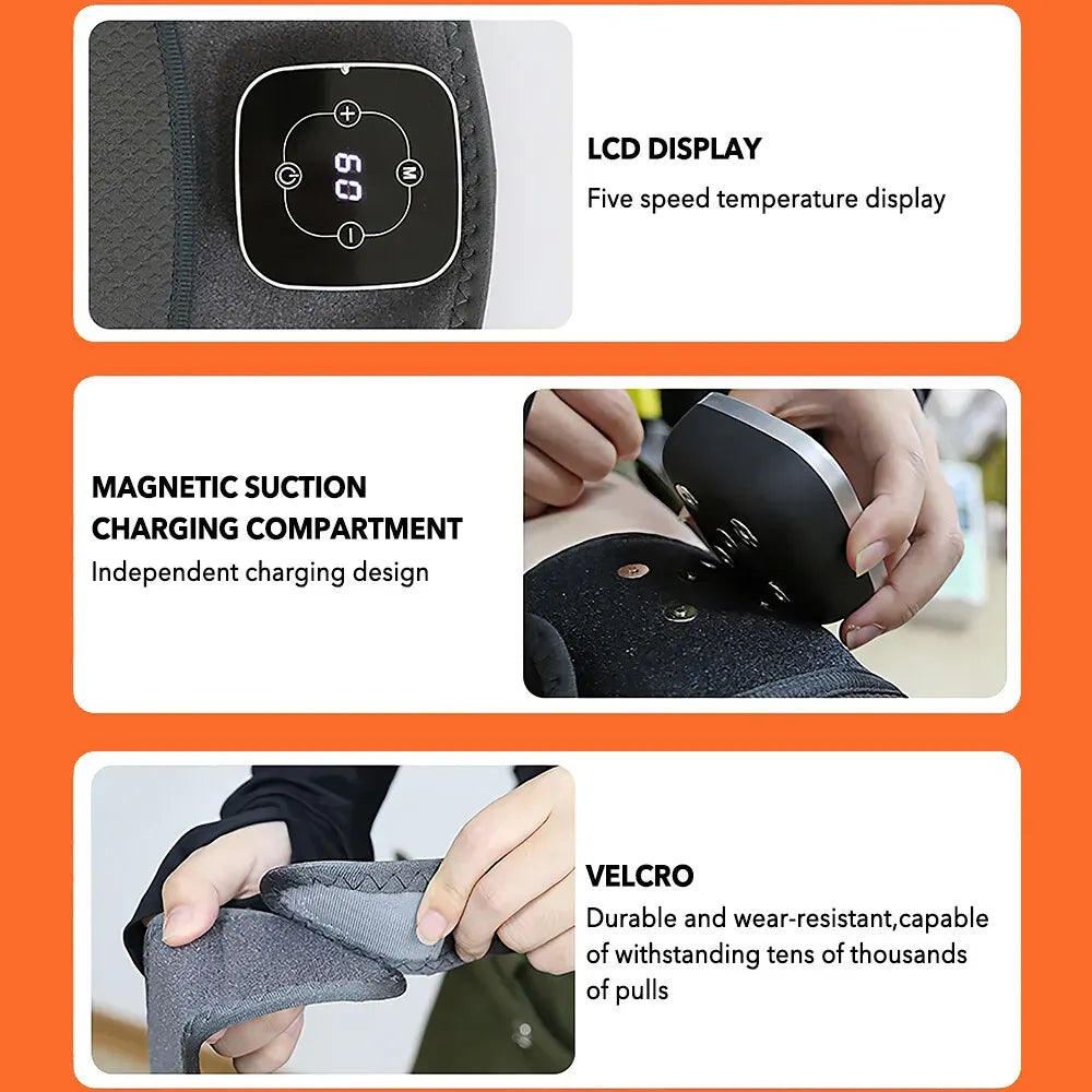 Heated Knee Brace Wrap with Vibration and Heat Therapy in Black, 51cm