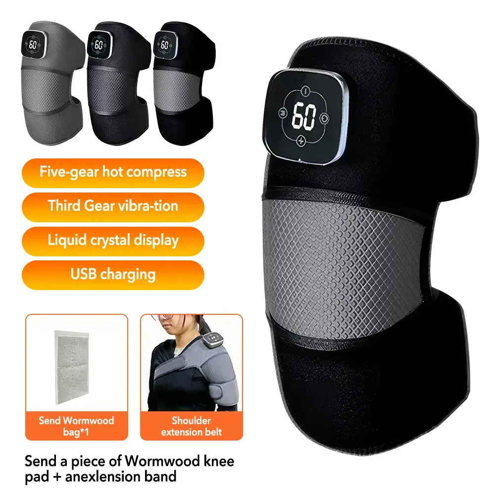 Heated Knee Brace Wrap with Vibration and Heat Therapy in Black, 51cm