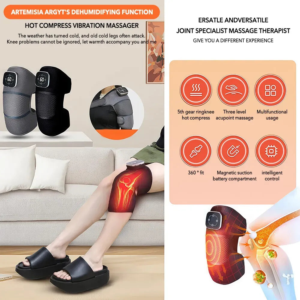 Heated Knee Brace Wrap with Vibration and Heat Therapy in Black, 51cm