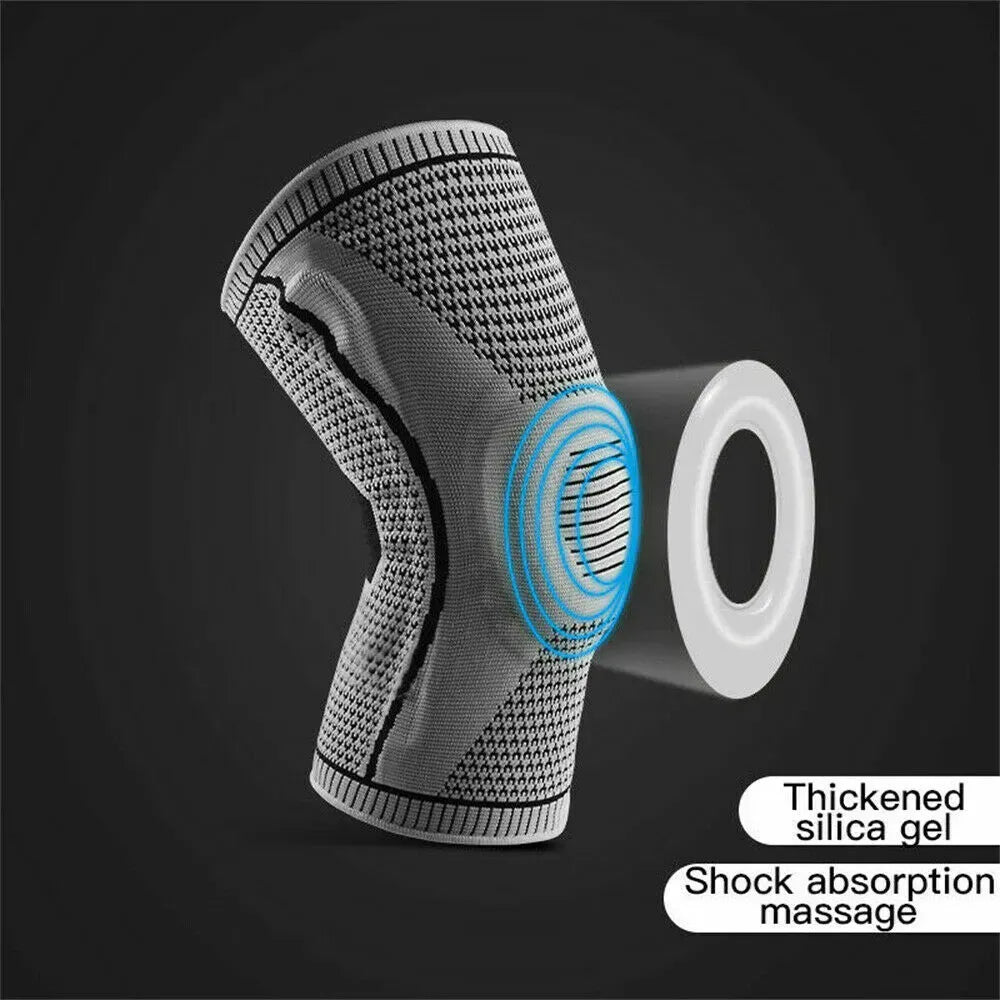 Black Knee Compression Sleeve for Sports, Arthritis Relief, Silicone Support, Size L