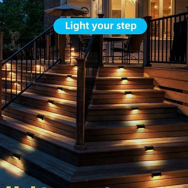 Multicoloured warm Solar LED Deck Lights - Black Outdoor Pathway and Garden Lighting, 4-Pack