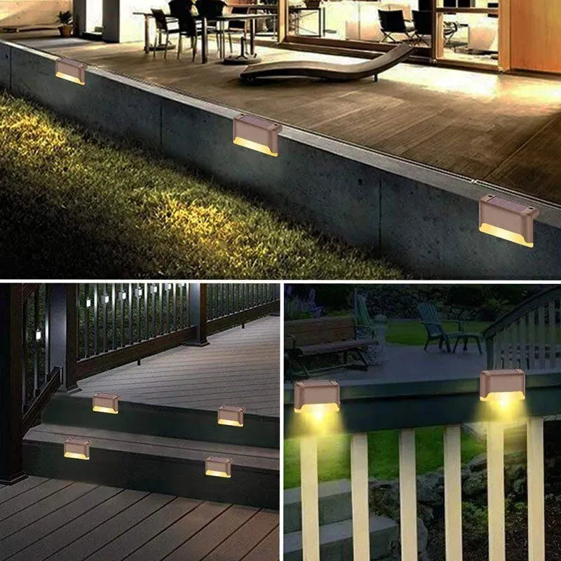 Multicoloured warm Solar LED Deck Lights - Black Outdoor Pathway and Garden Lighting, 4-Pack