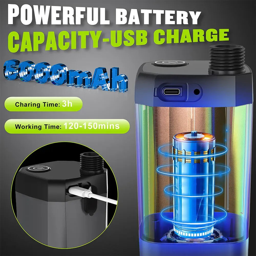 Portable Black Camping Shower with 6000mAh Rechargeable Battery and LED Display