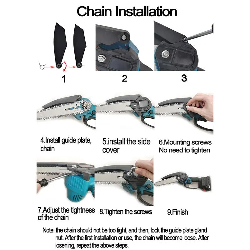 6" Cordless Electric Chainsaw in Blue - Portable Handheld Wood Cutter
