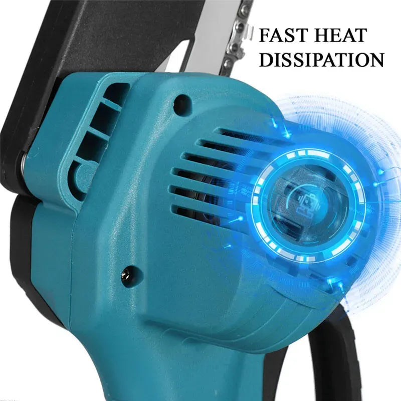 6" Cordless Electric Chainsaw in Blue - Portable Handheld Wood Cutter