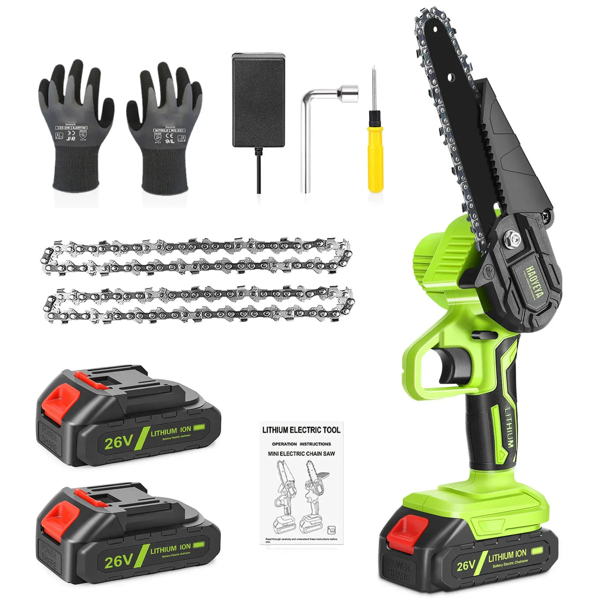 6" Mini Cordless Electric Chainsaw in Black and Orange with 2 Batteries