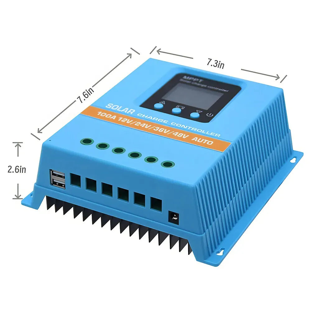 Blue 80A MPPT Solar Charge Controller with LCD Display and Dual USB Ports