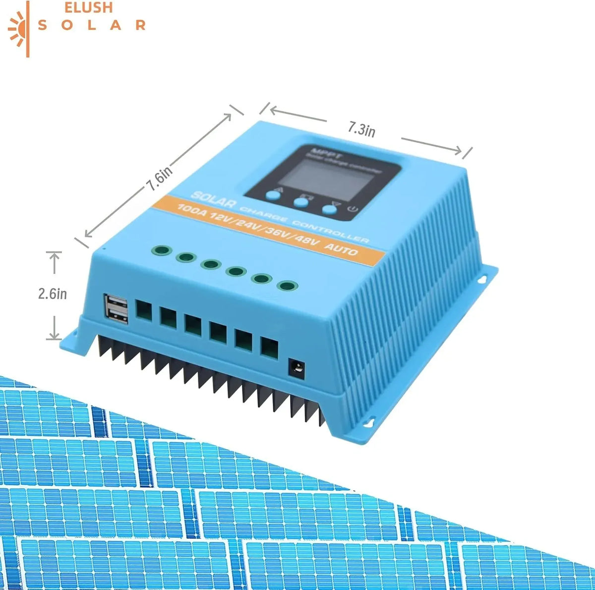 Blue 80A MPPT Solar Charge Controller with LCD Display and Dual USB Ports