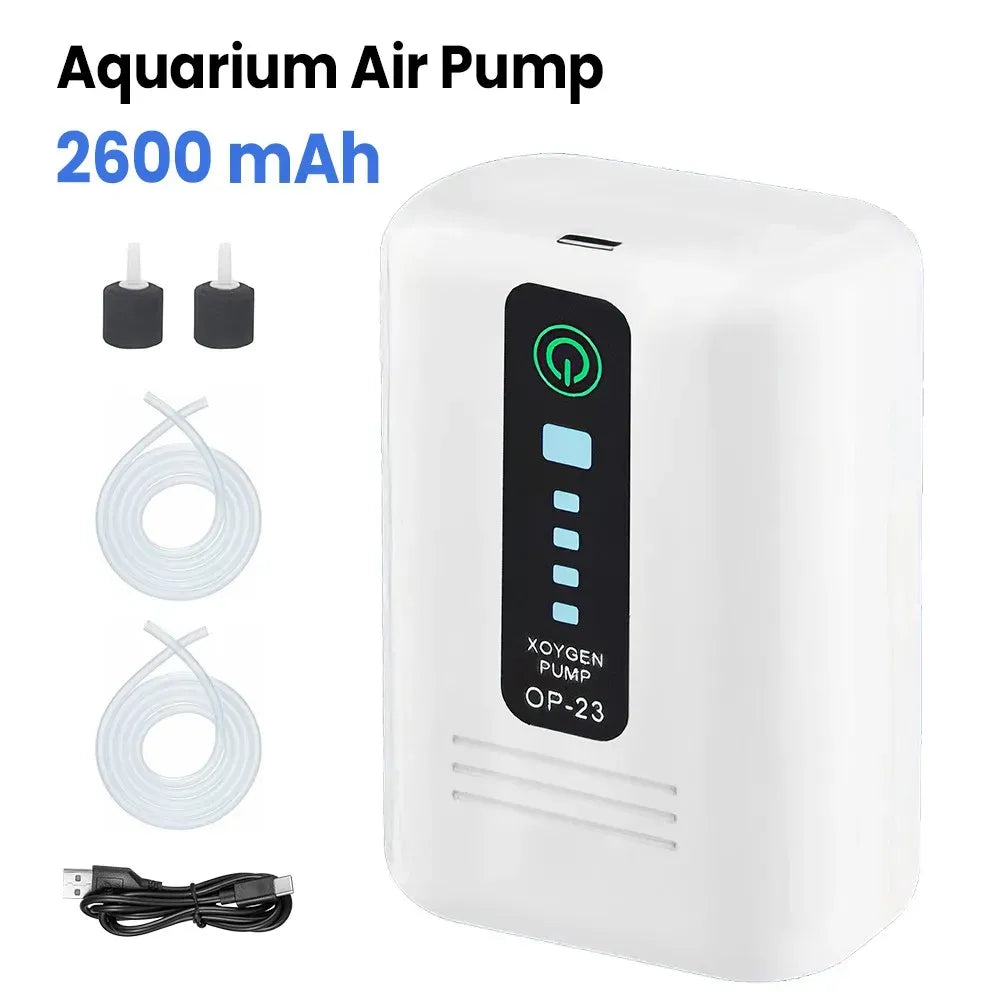 Aquarium Oxygen Pump Black USB Rechargeable Air Pump for Fish Tanks and Bait Buckets with 2 Outlets