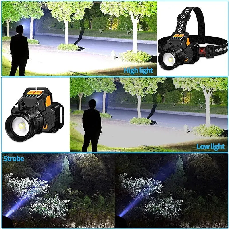 USB Rechargeable Black T6 LED Headlamp with Motion Sensor for Outdoor Camping and Fishing