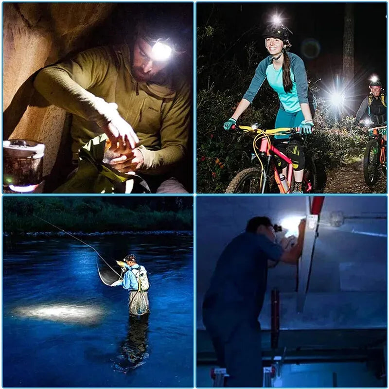 USB Rechargeable Black T6 LED Headlamp with Motion Sensor for Outdoor Camping and Fishing